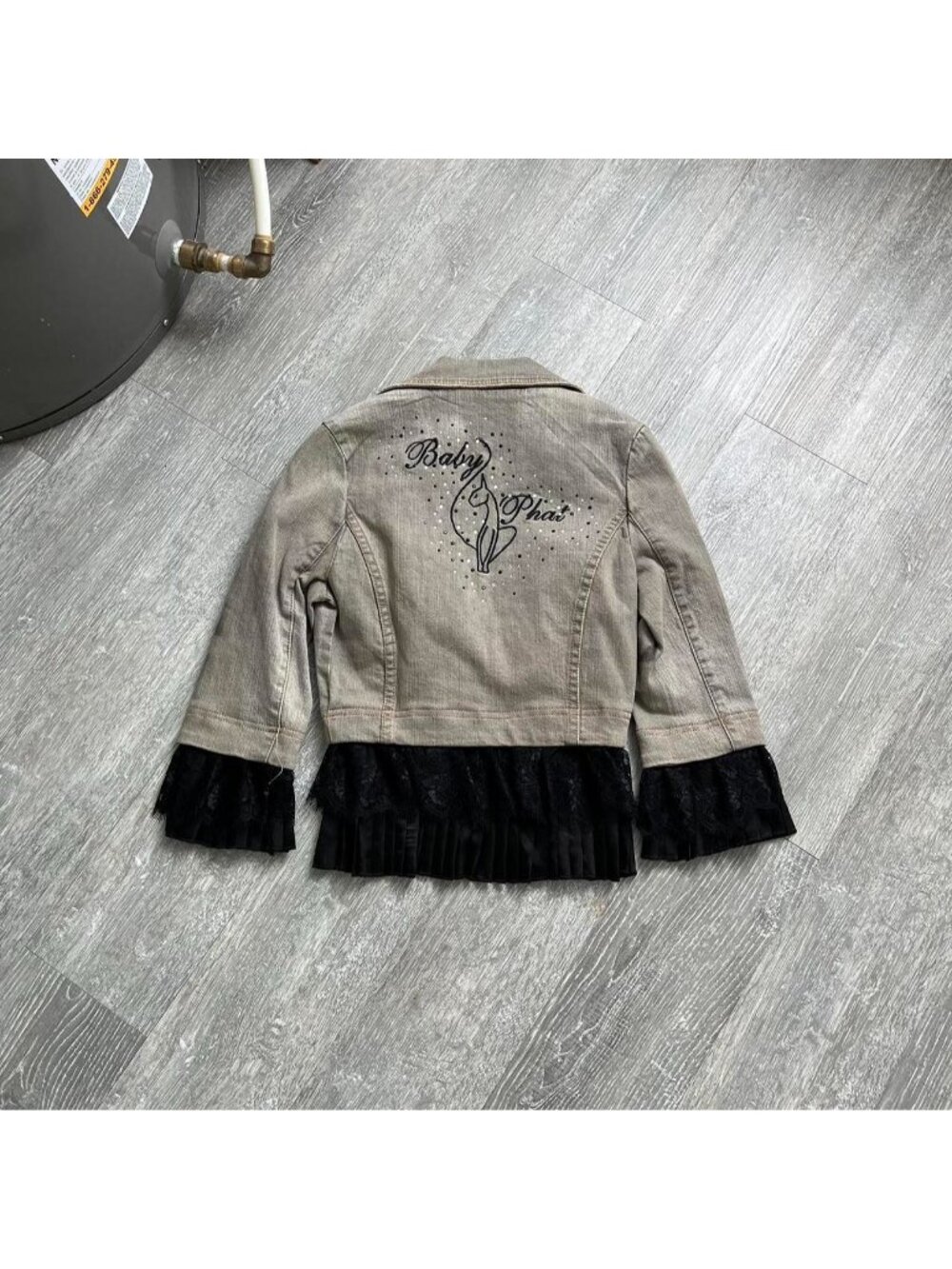 Grey / Black / Cream Deadstock Baby Phat Embroidered Y2K Denim Jean Jacket